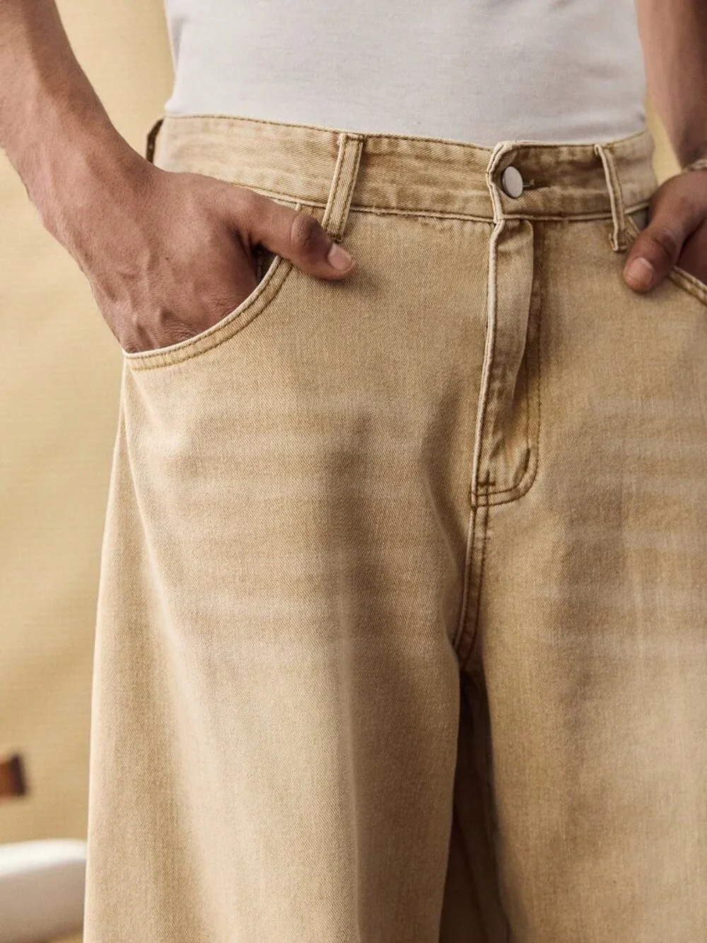 Brown Casual Men's Striped Button Pocket Travel Jeans